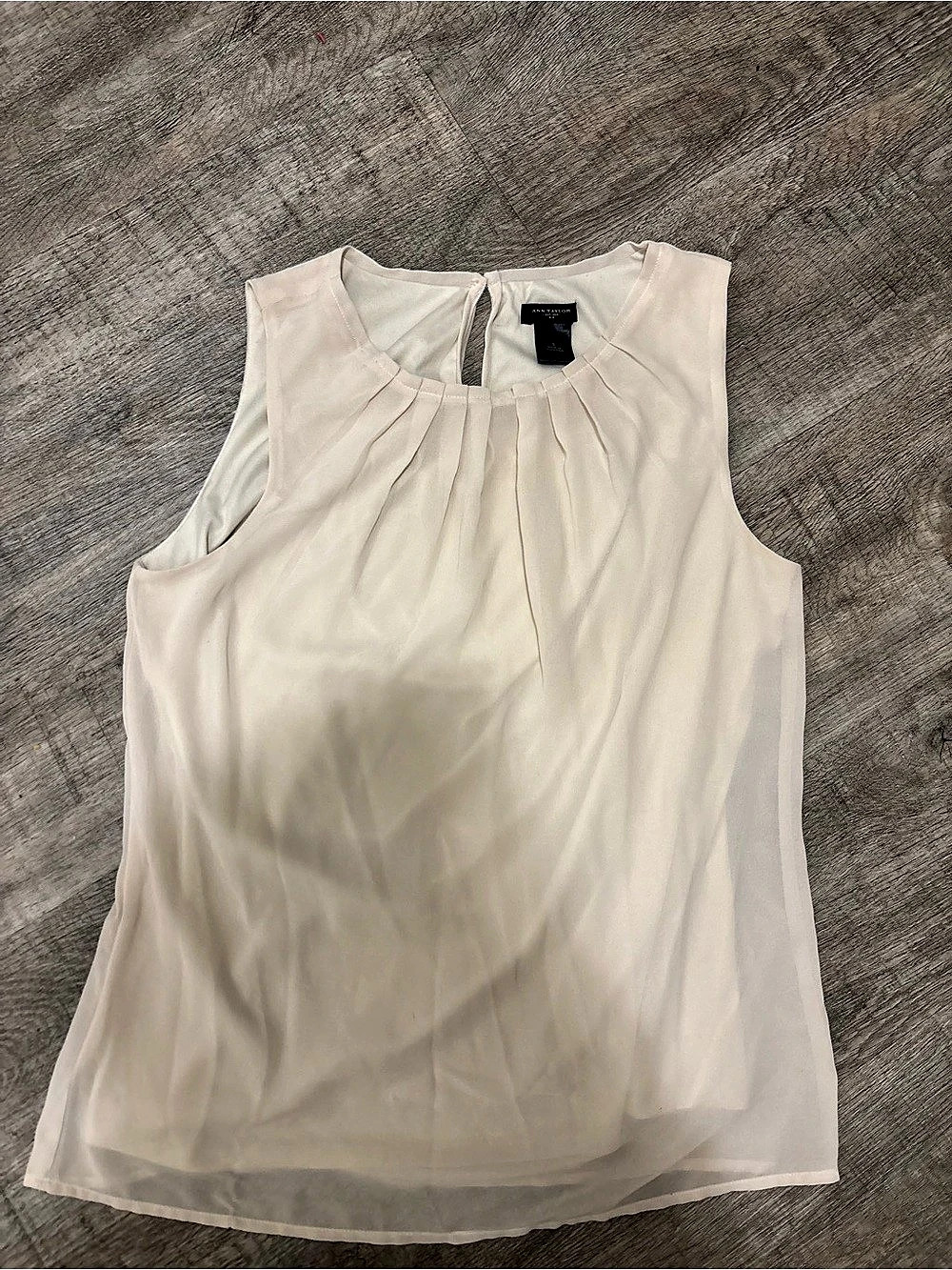 Ann Taylor Pleated Neck Chiffon Shell Blouse Tank White Medium